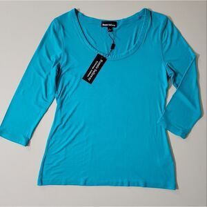 Ronnie Salloway Women's Teal Scoop-neck 3/4 Sleeve Top